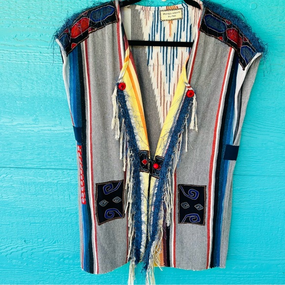CHIMAYO SERAPÉ UPCYCLED SOUTHWESTERN LONG FRINGE VEST SIZE MEDIUM - Picture 1 of 9